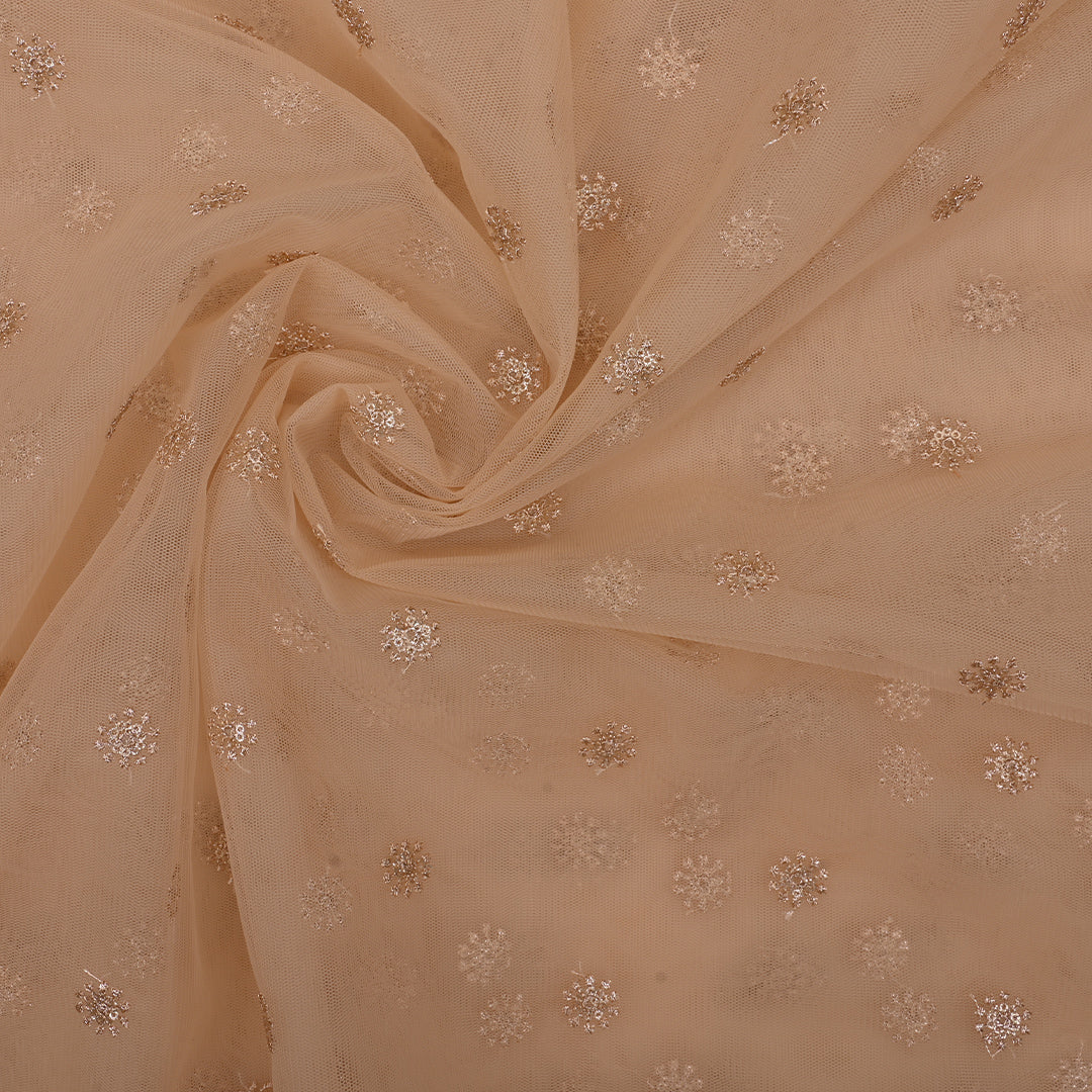 Pastel Brown Embroidery Net Fabric