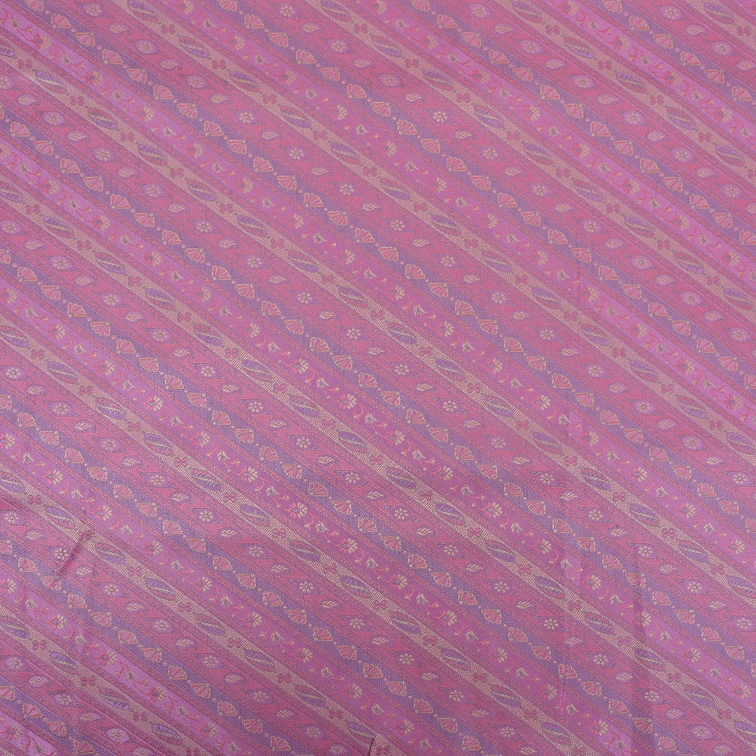 Lilac Jamawar Silk Fabric With Floral Stripes