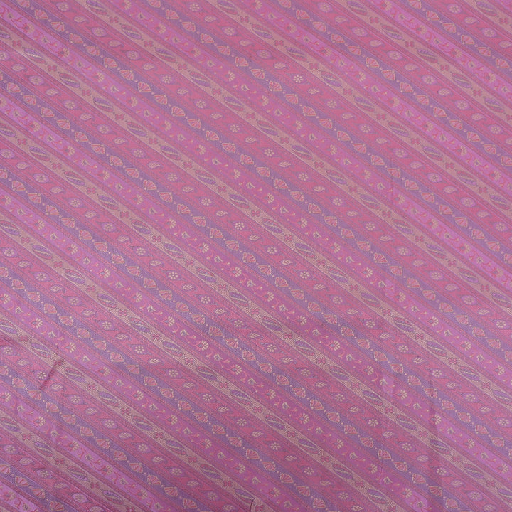 Lilac Jamawar Silk Fabric With Floral Stripes