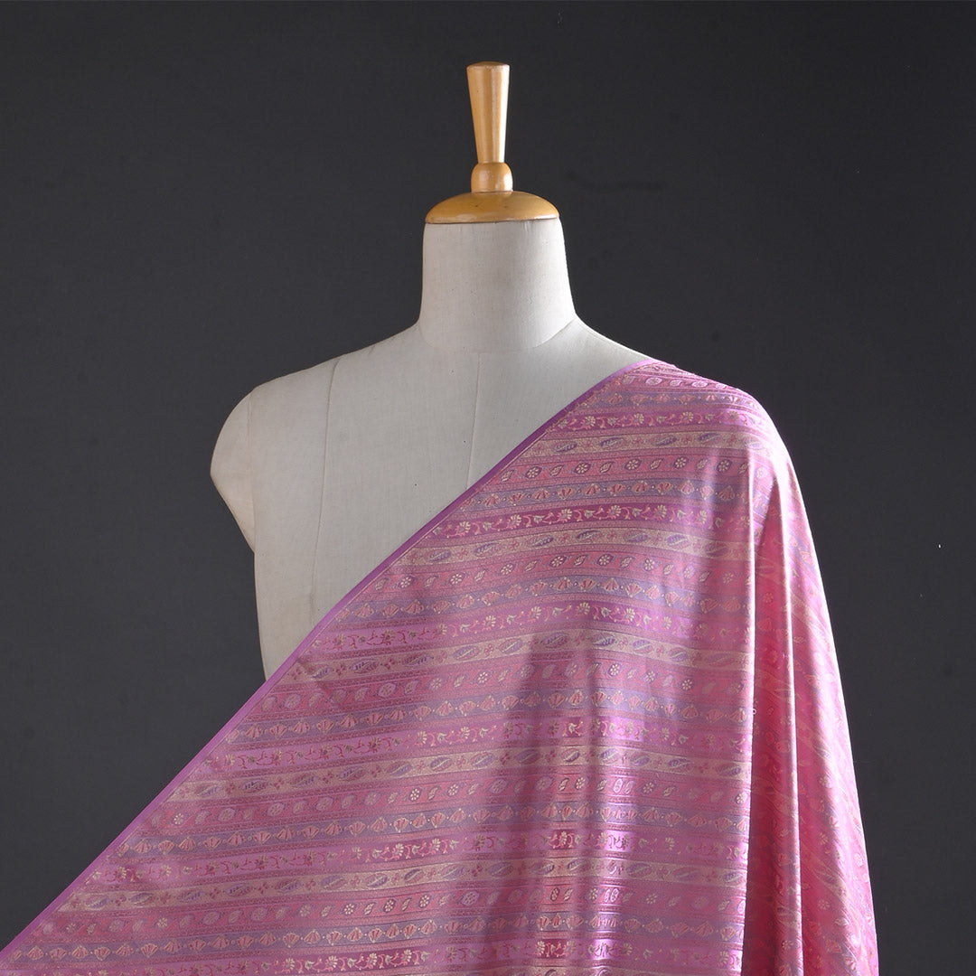 Lilac Jamawar Silk Fabric With Floral Stripes