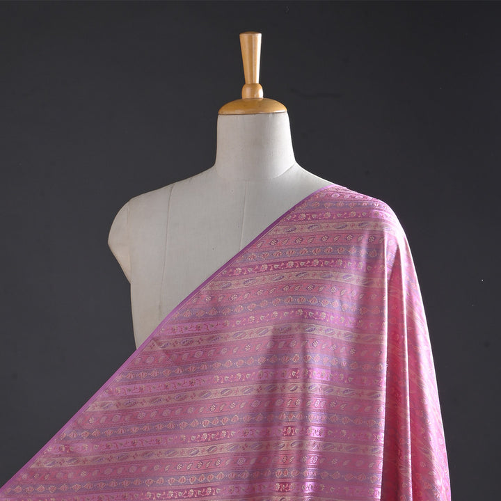 Lilac Jamawar Silk Fabric With Floral Stripes