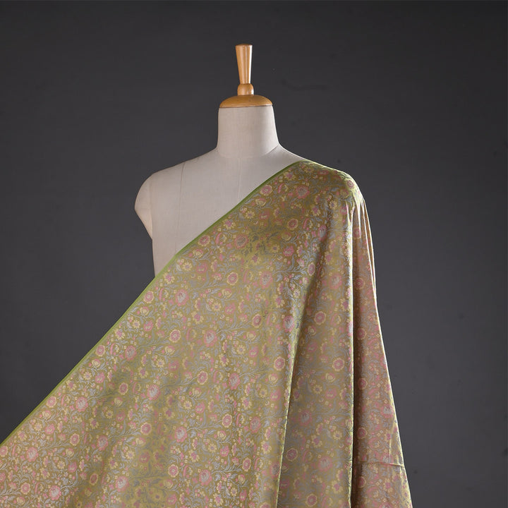 Pastel Green Jamawar Silk Fabric With Floral Jaal