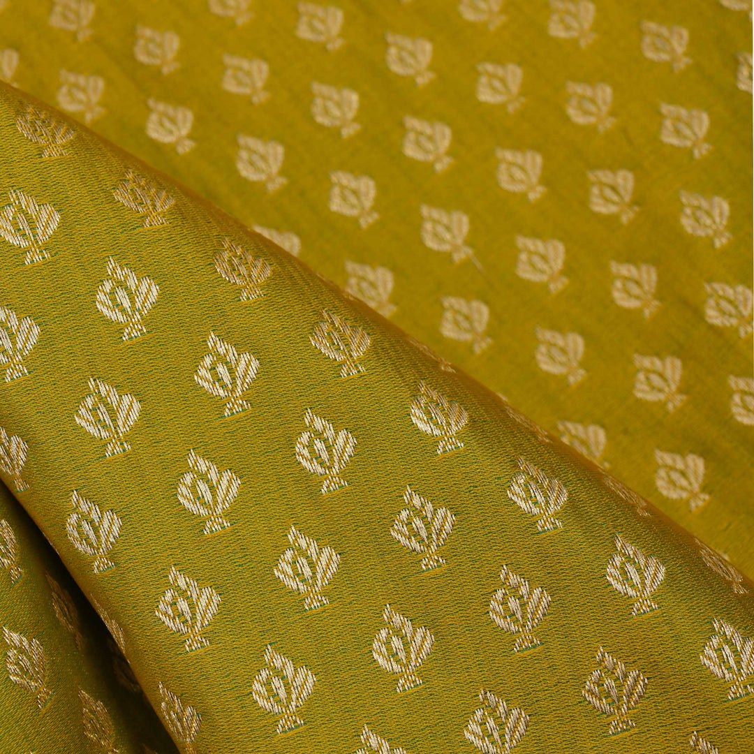 Chinese Green Floral Butti Banarasi Silk Fabric