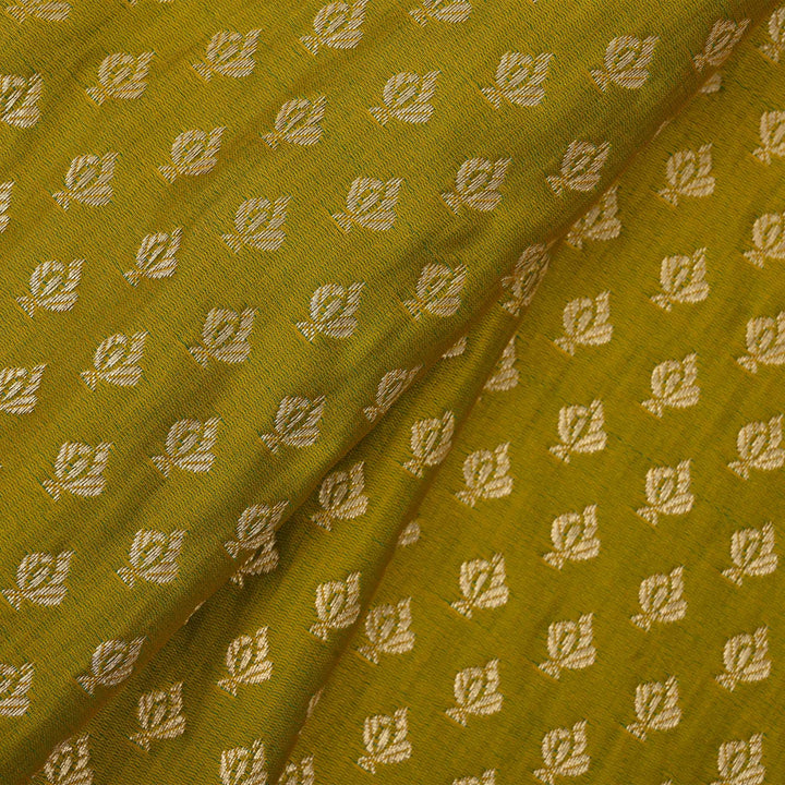 Chinese Green Floral Butti Banarasi Silk Fabric