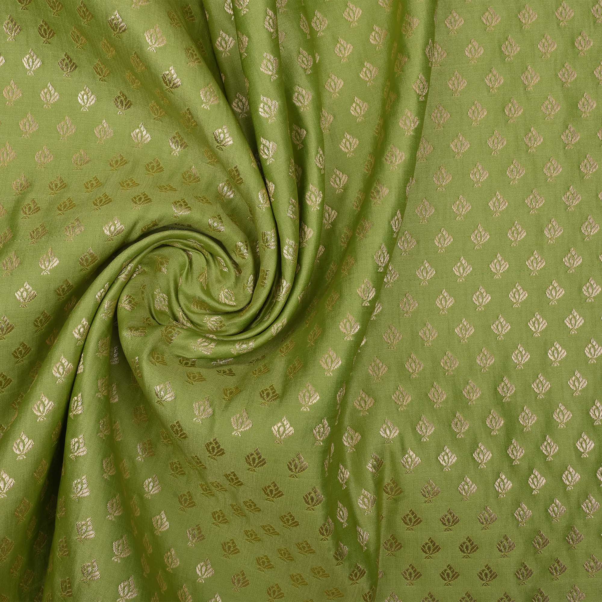 Yellow Green Floral Butti Banarasi Silk Fabric