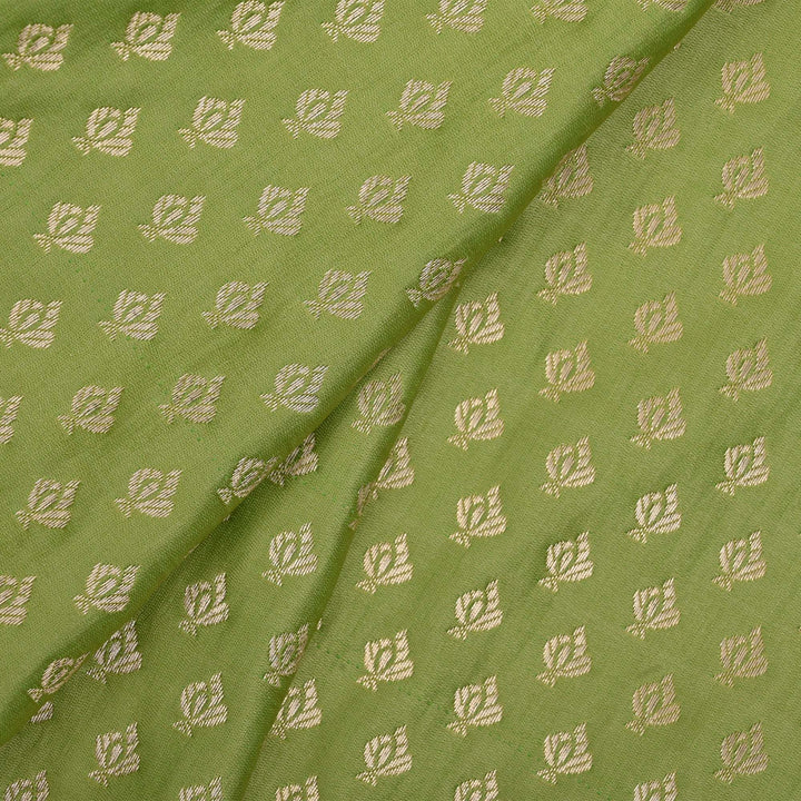 Yellow Green Floral Butti Banarasi Silk Fabric