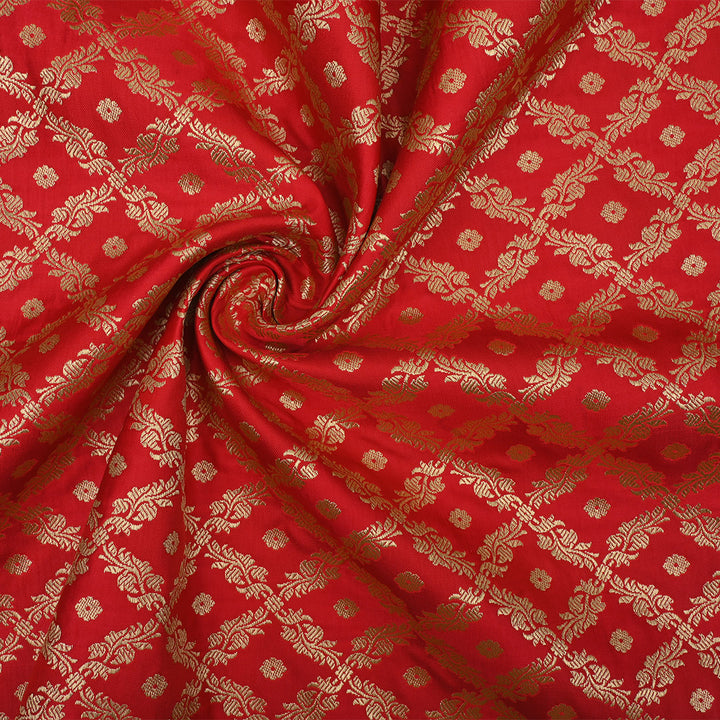 Chilli Red Floral Banarasi Silk Fabric