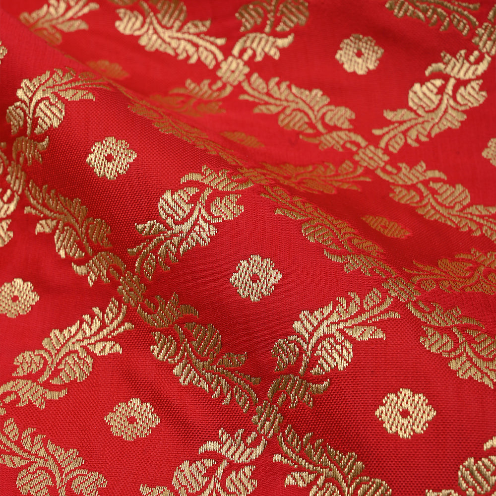 Chilli Red Floral Banarasi Silk Fabric