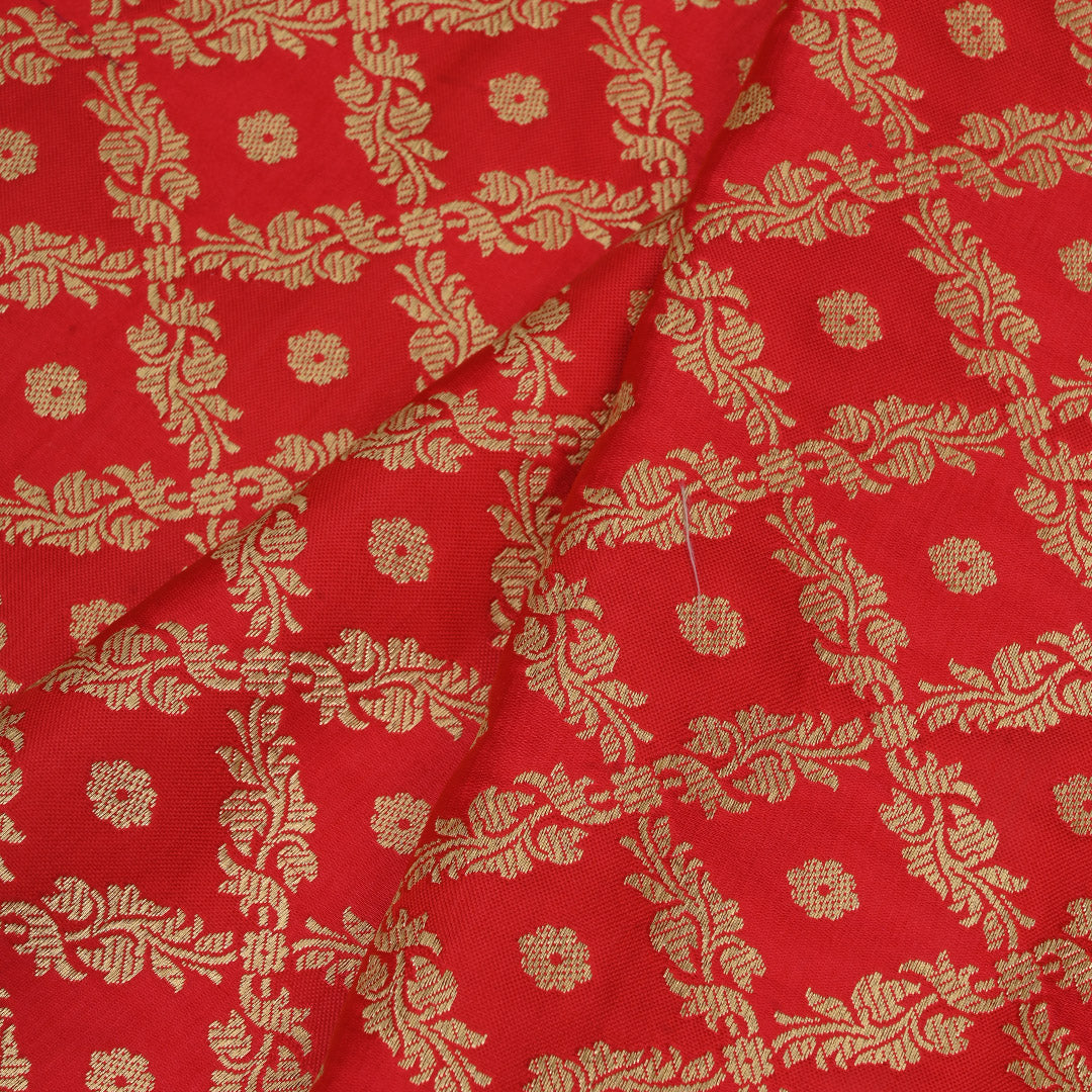 Chilli Red Floral Banarasi Silk Fabric