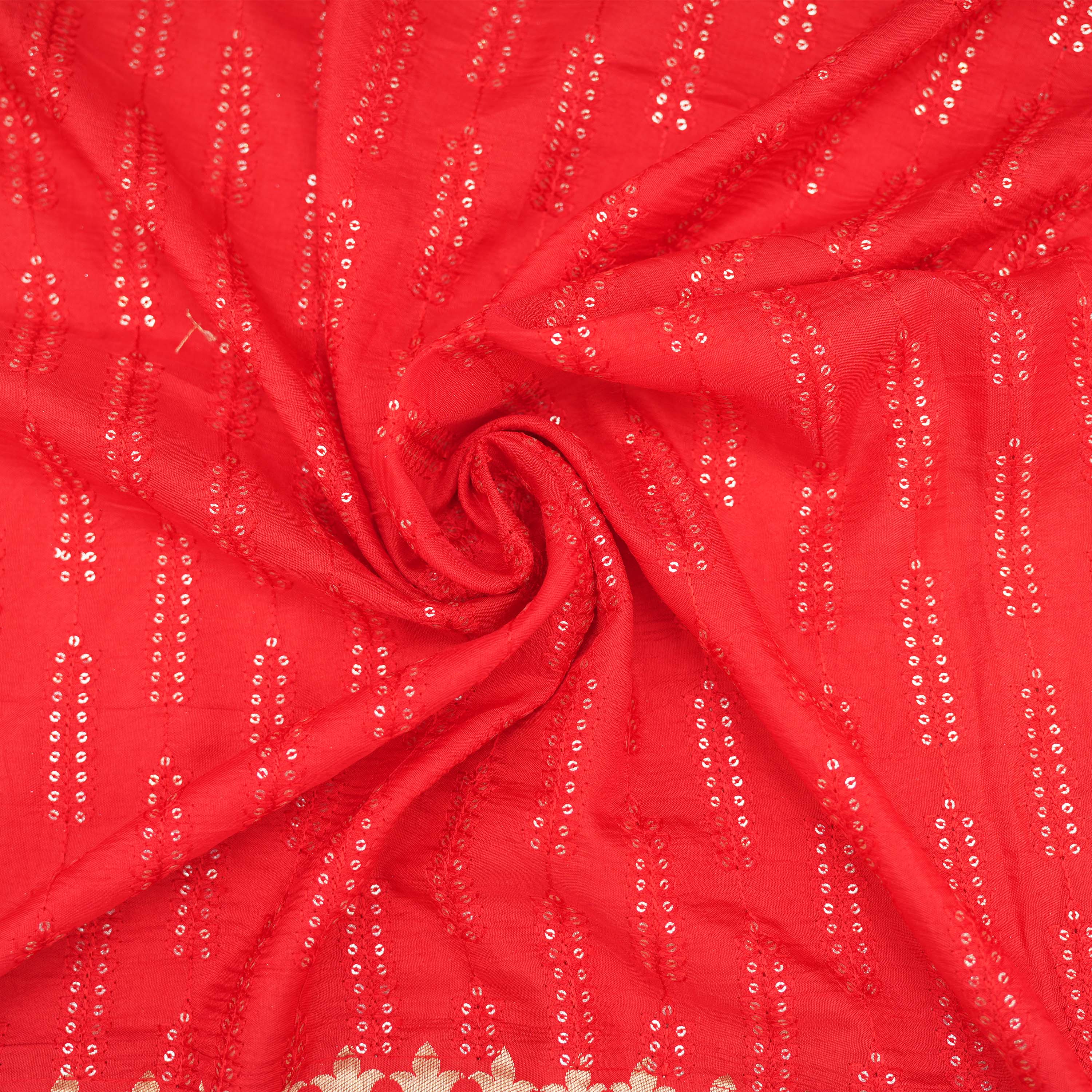 Persian Red Kili Motif Border Embroidered Silk Fabric