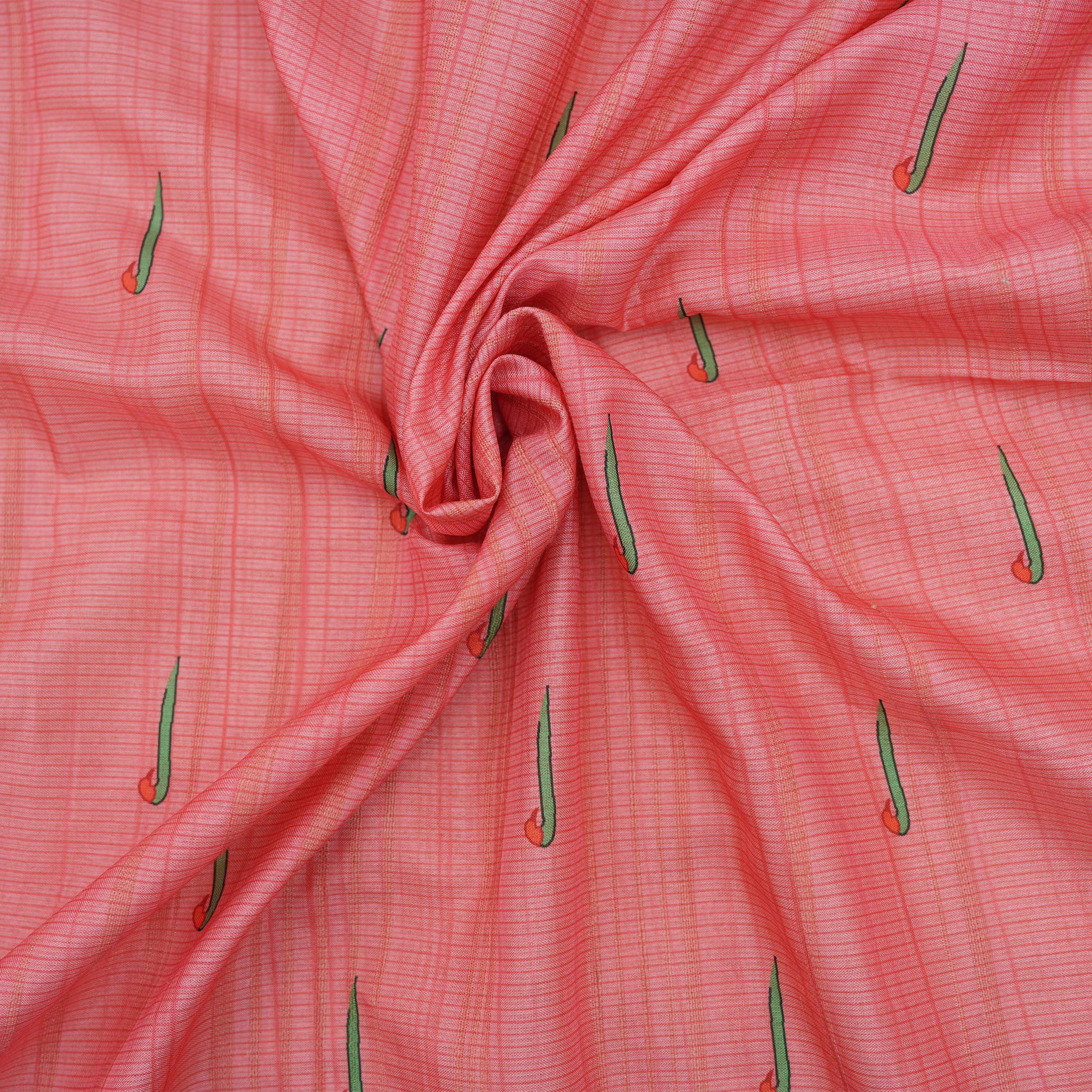 Salmon Pink Paithani Kili Border Dupion Raw Silk Fabric
