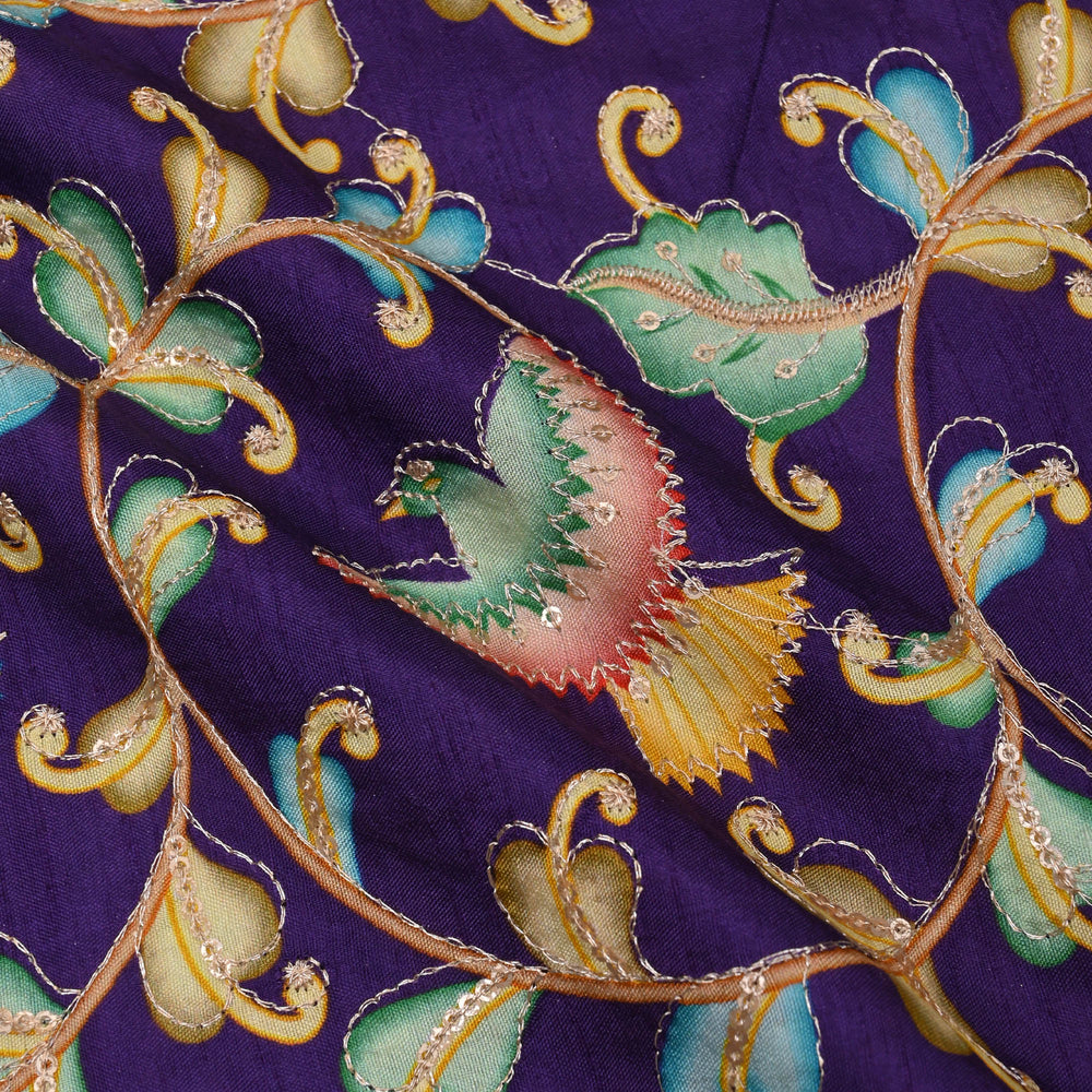 Indigo Purple Printed Pichwai Silk Fabric