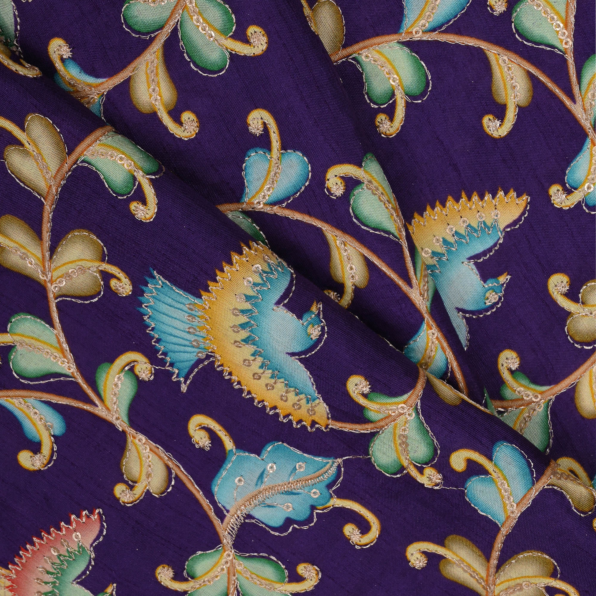 Indigo Purple Printed Pichwai Silk Fabric