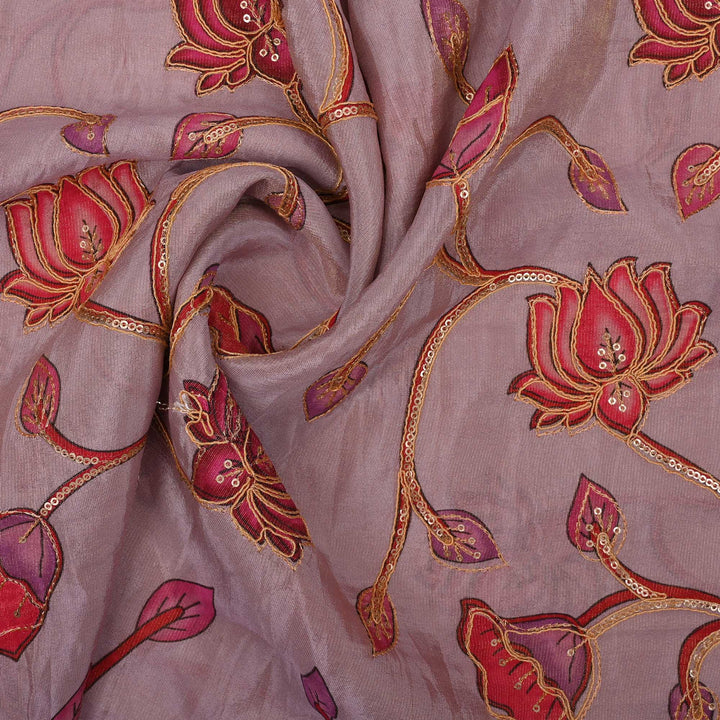 Merino White Printed Floral Tissue Fabric With Embroidery