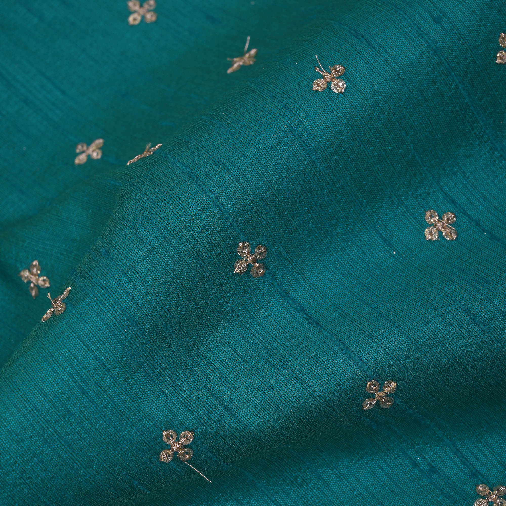 Munsell Green Embroidered Raw Silk Fabric