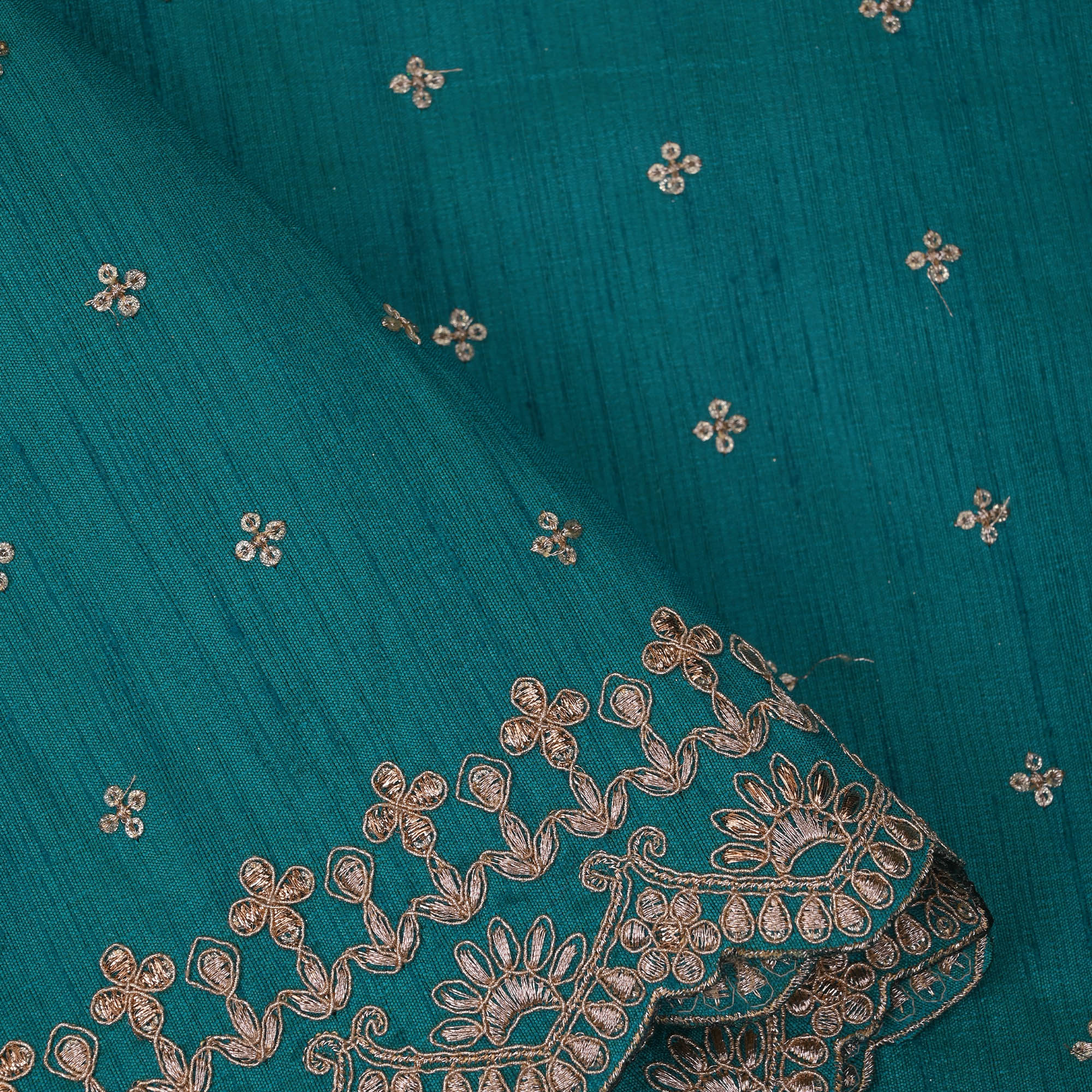 Munsell Green Embroidered Raw Silk Fabric