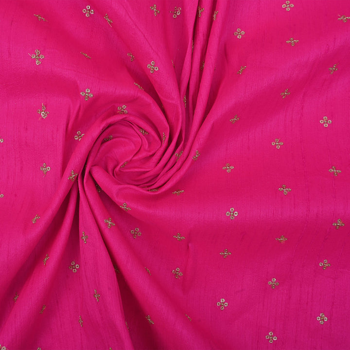 Rani Pink Embroidery Rawsilk Fabric