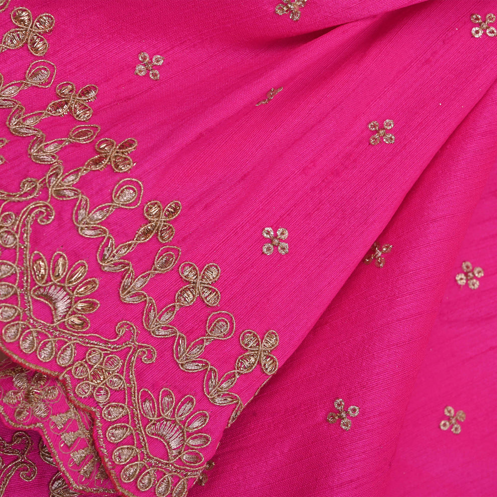 Rani Pink Embroidery Rawsilk Fabric