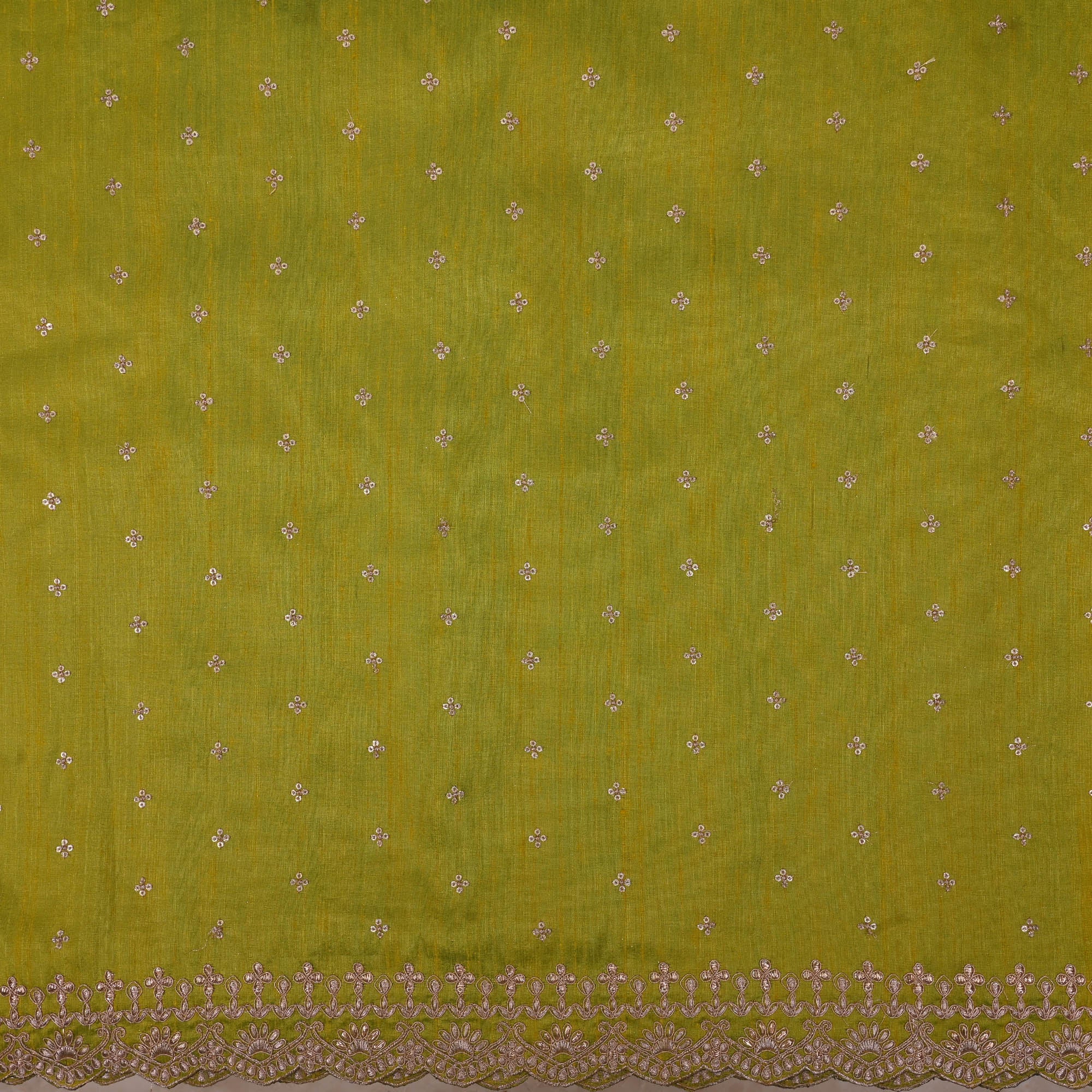 Mehendi Green Embroidery Rawsilk Fabric