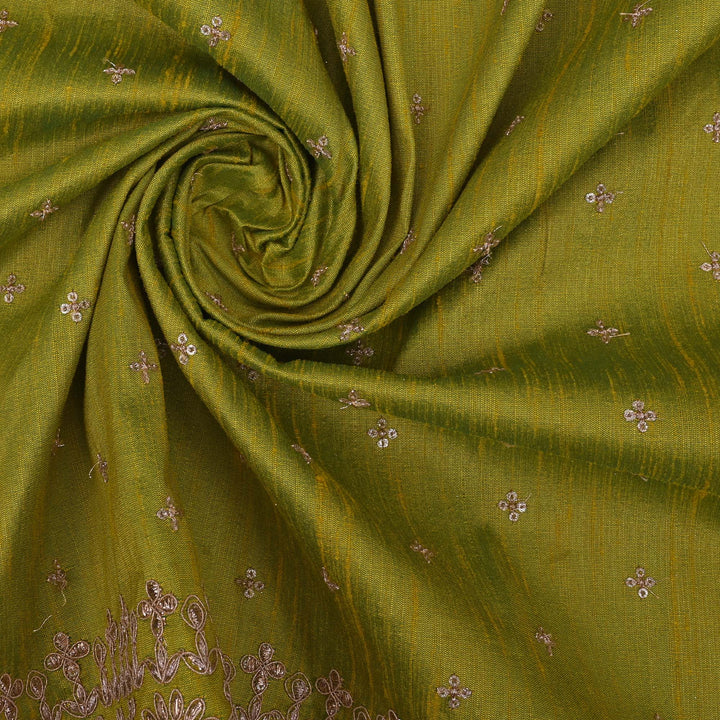 Mehendi Green Embroidery Rawsilk Fabric