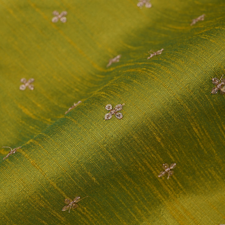 Mehendi Green Embroidery Rawsilk Fabric