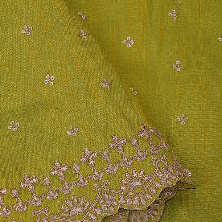 Mehendi Green Embroidery Rawsilk Fabric