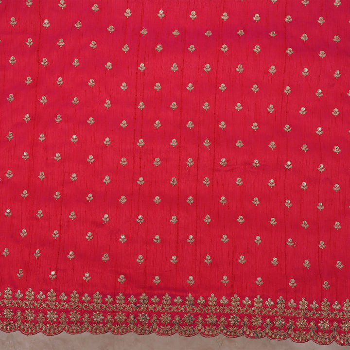 Spanish Red Embroidery Rawsilk Fabric