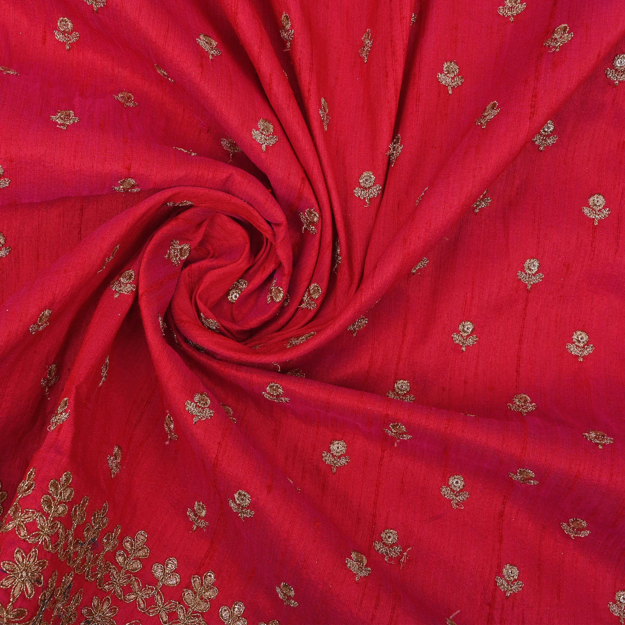 Spanish Red Embroidery Rawsilk Fabric