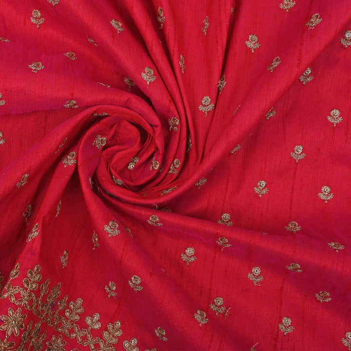 Spanish Red Embroidery Rawsilk Fabric