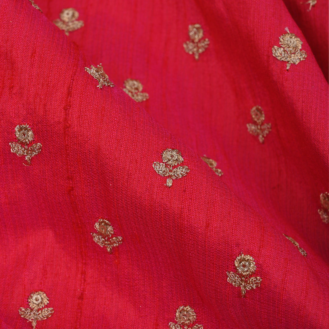 Spanish Red Embroidery Rawsilk Fabric