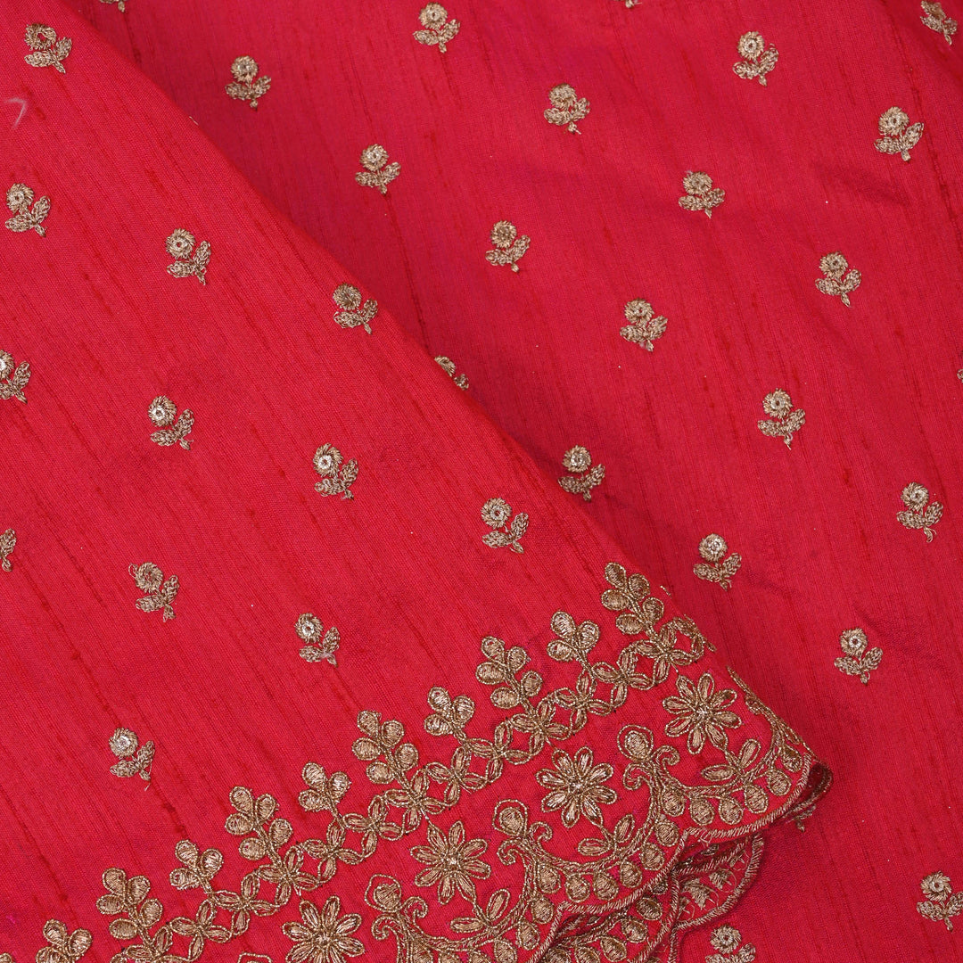 Spanish Red Embroidery Rawsilk Fabric