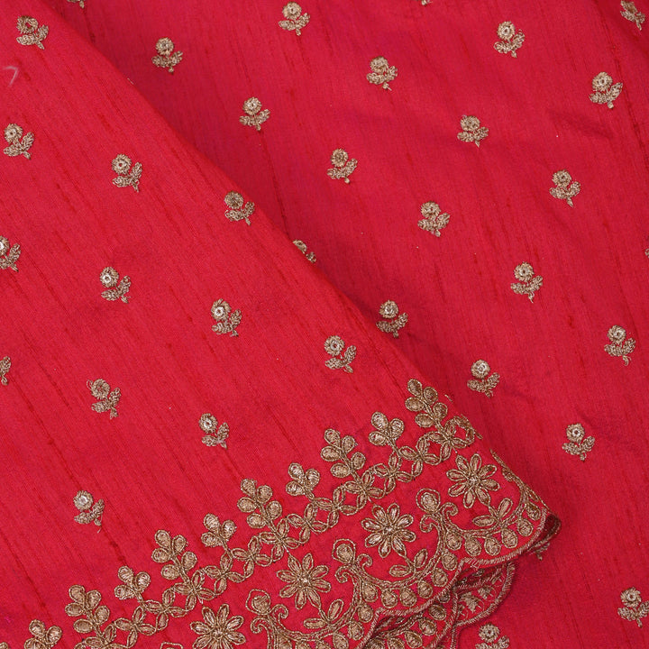 Spanish Red Embroidery Rawsilk Fabric