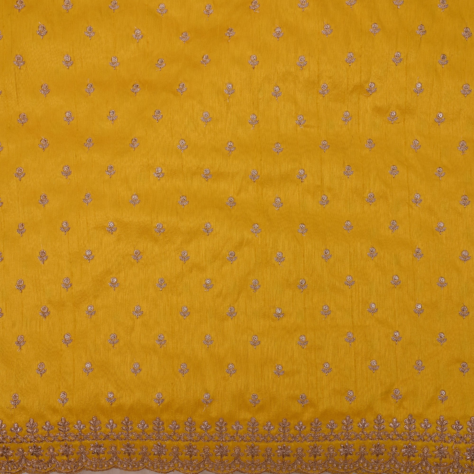 Saffron Yellow Embroidery Rawsilk Fabric