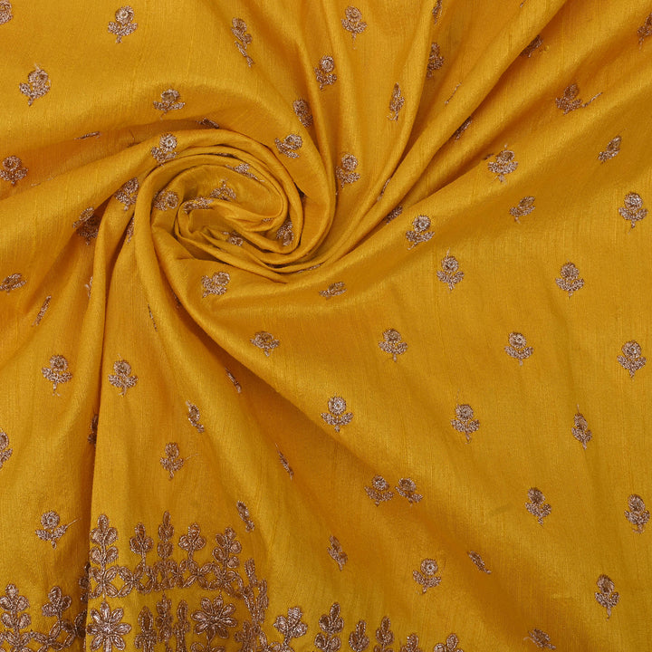 Saffron Yellow Embroidery Rawsilk Fabric