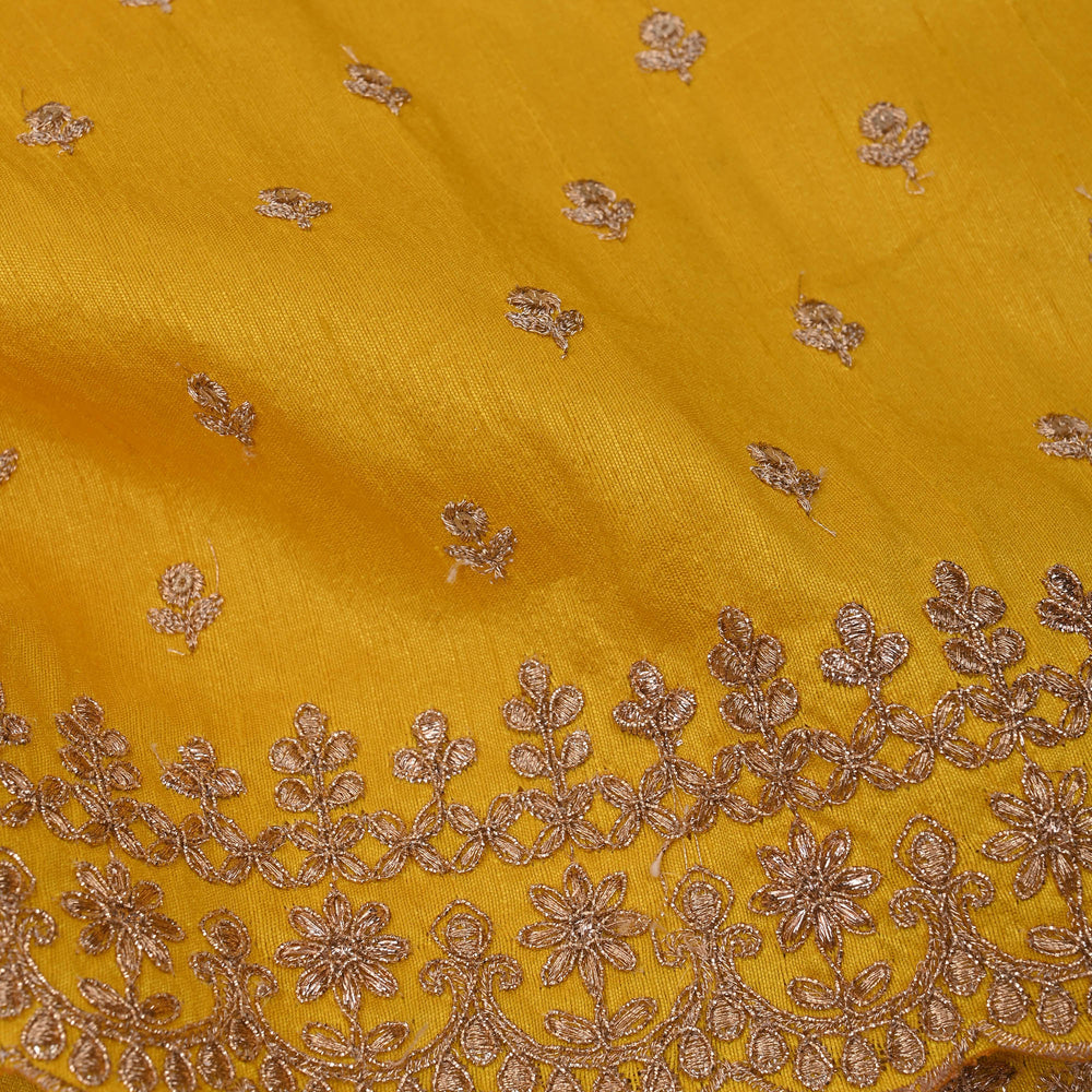 Saffron Yellow Embroidery Rawsilk Fabric