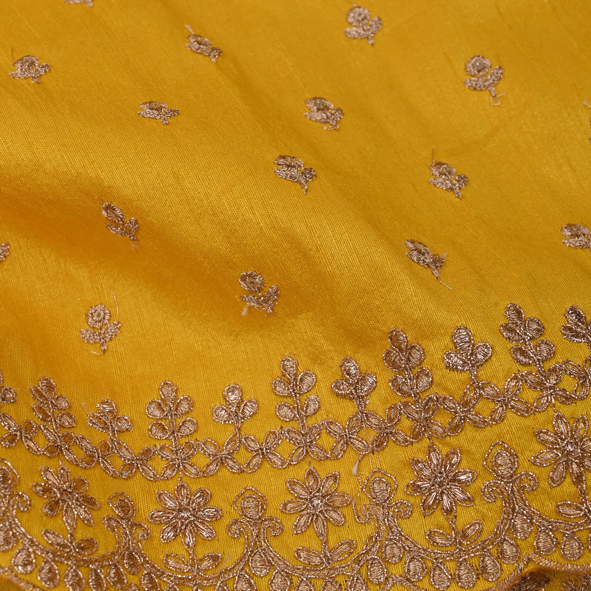 Saffron Yellow Embroidery Rawsilk Fabric