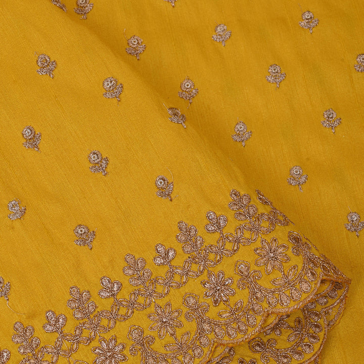 Saffron Yellow Embroidery Rawsilk Fabric