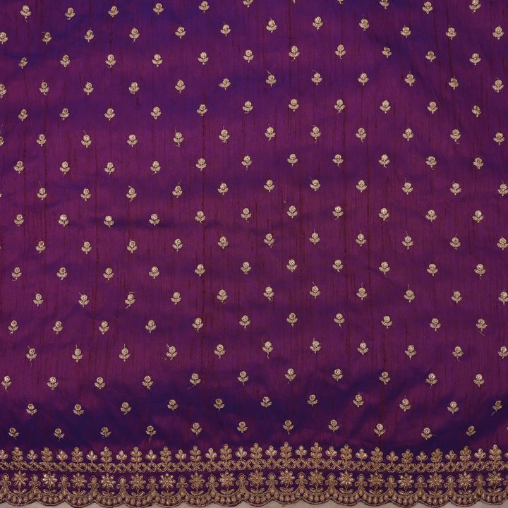 Reddish Purple Embroidery Rawsilk Fabric