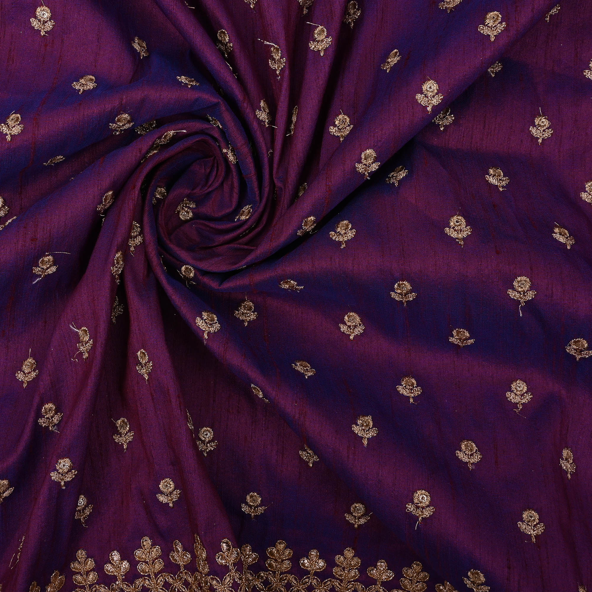 Reddish Purple Embroidery Rawsilk Fabric