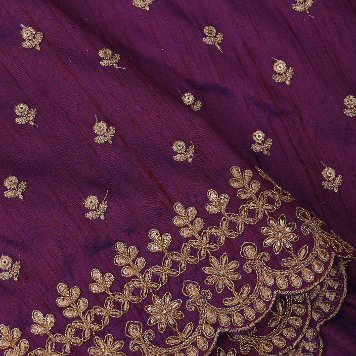 Reddish Purple Embroidery Rawsilk Fabric