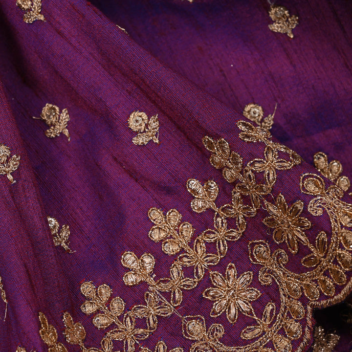 Reddish Purple Embroidery Rawsilk Fabric