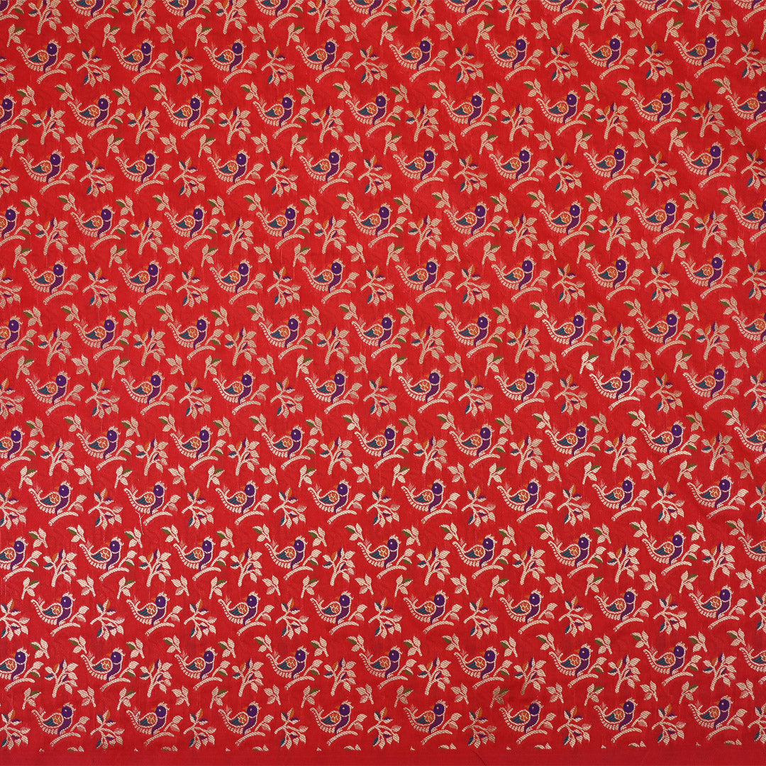 Prismatic Red Meenakari Banarasi Fabric