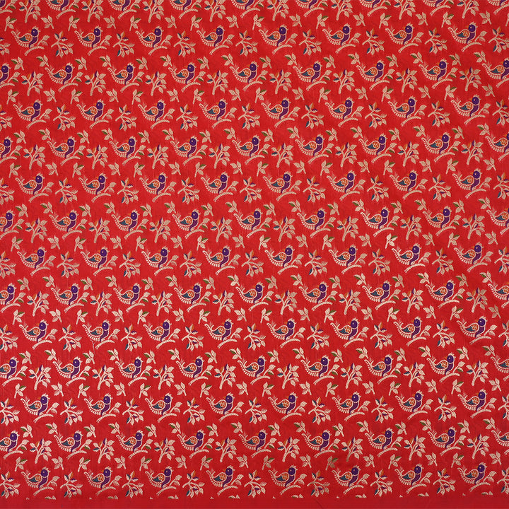 Prismatic Red Meenakari Banarasi Fabric