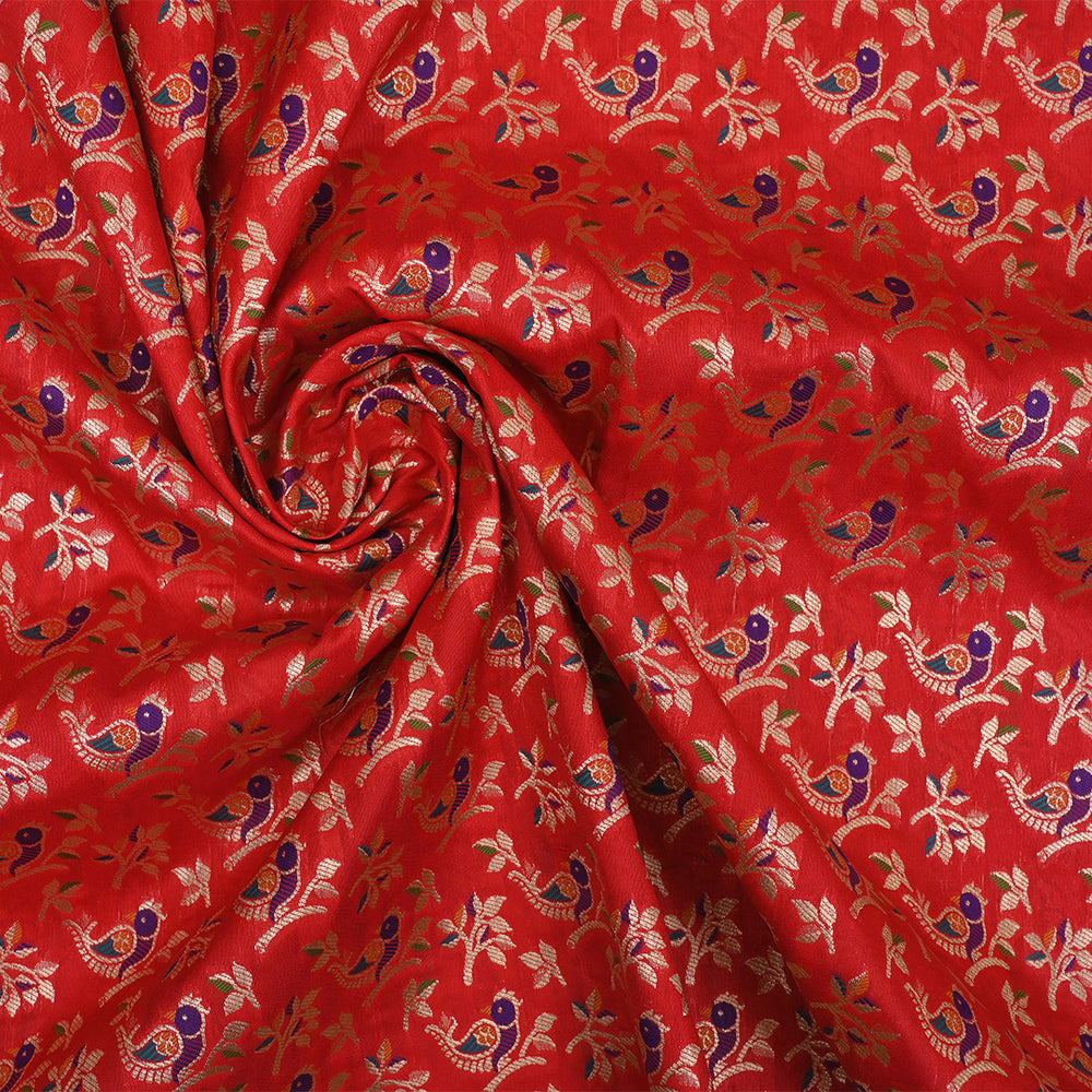 Prismatic Red Meenakari Banarasi Fabric