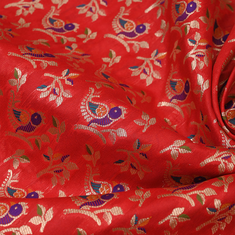 Prismatic Red Meenakari Banarasi Fabric