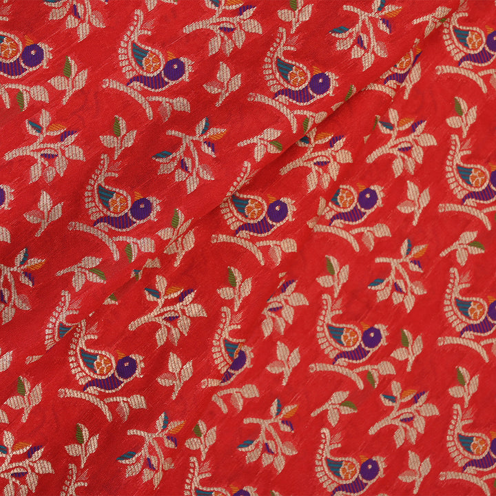 Prismatic Red Meenakari Banarasi Fabric