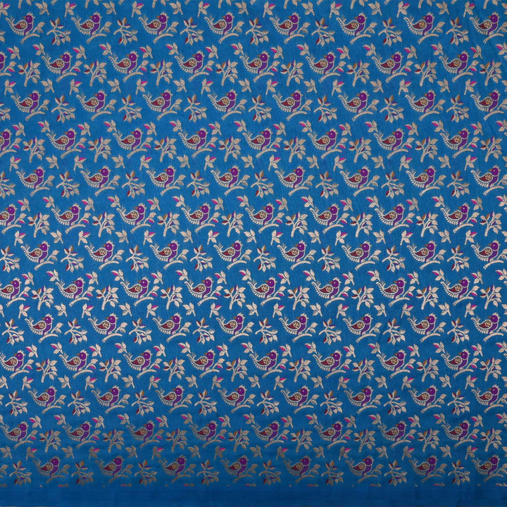 Dell Blue Meenakari Banarasi Fabric