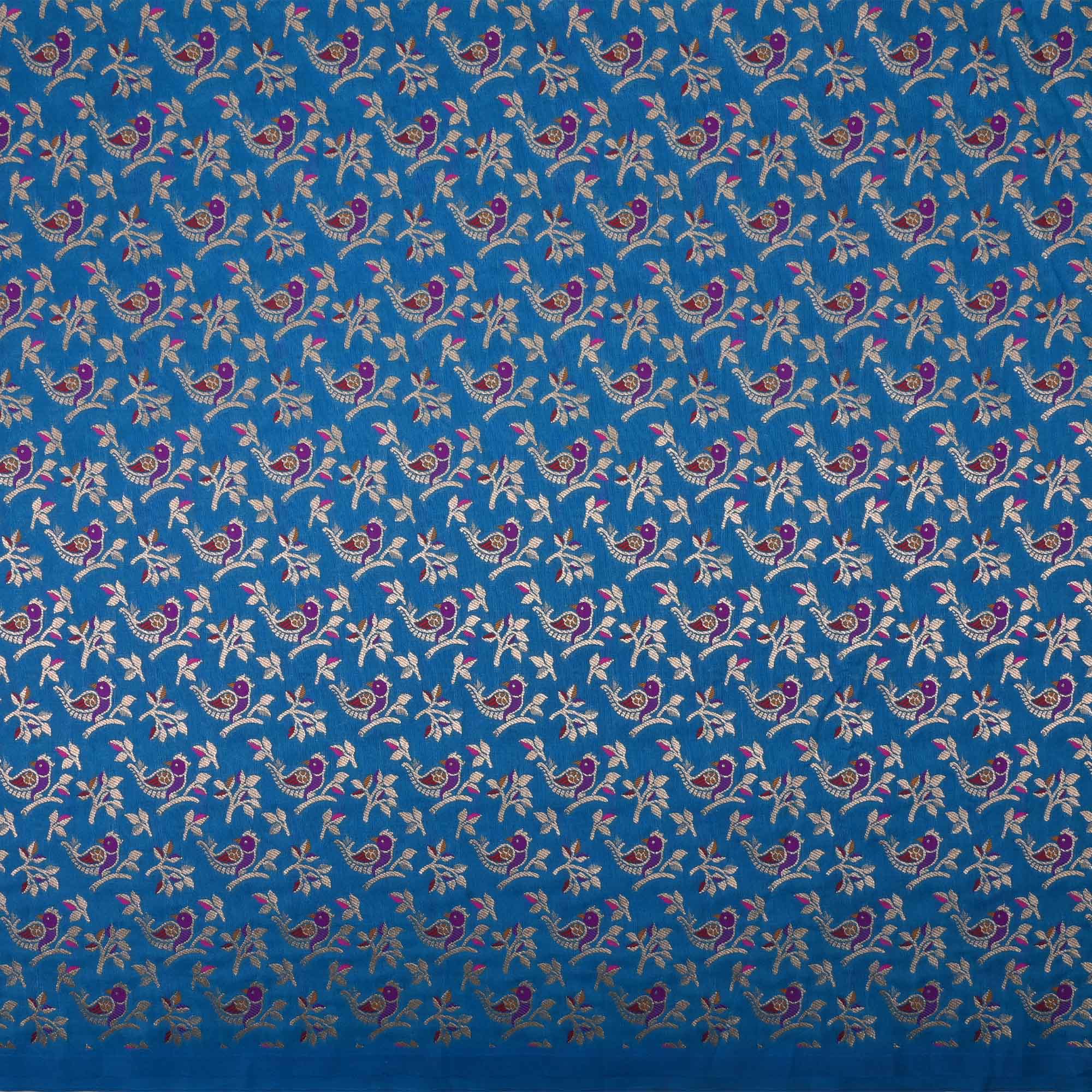 Dell Blue Meenakari Banarasi Fabric