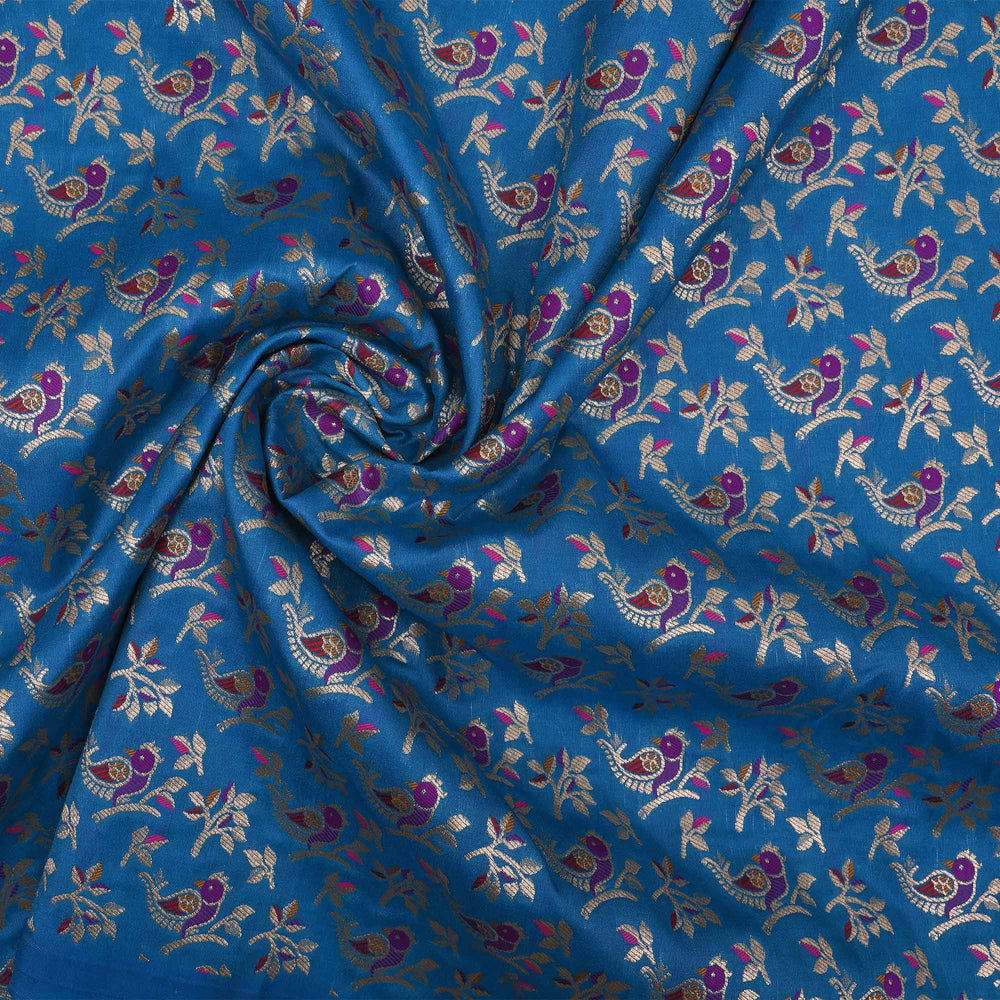 Dell Blue Meenakari Banarasi Fabric