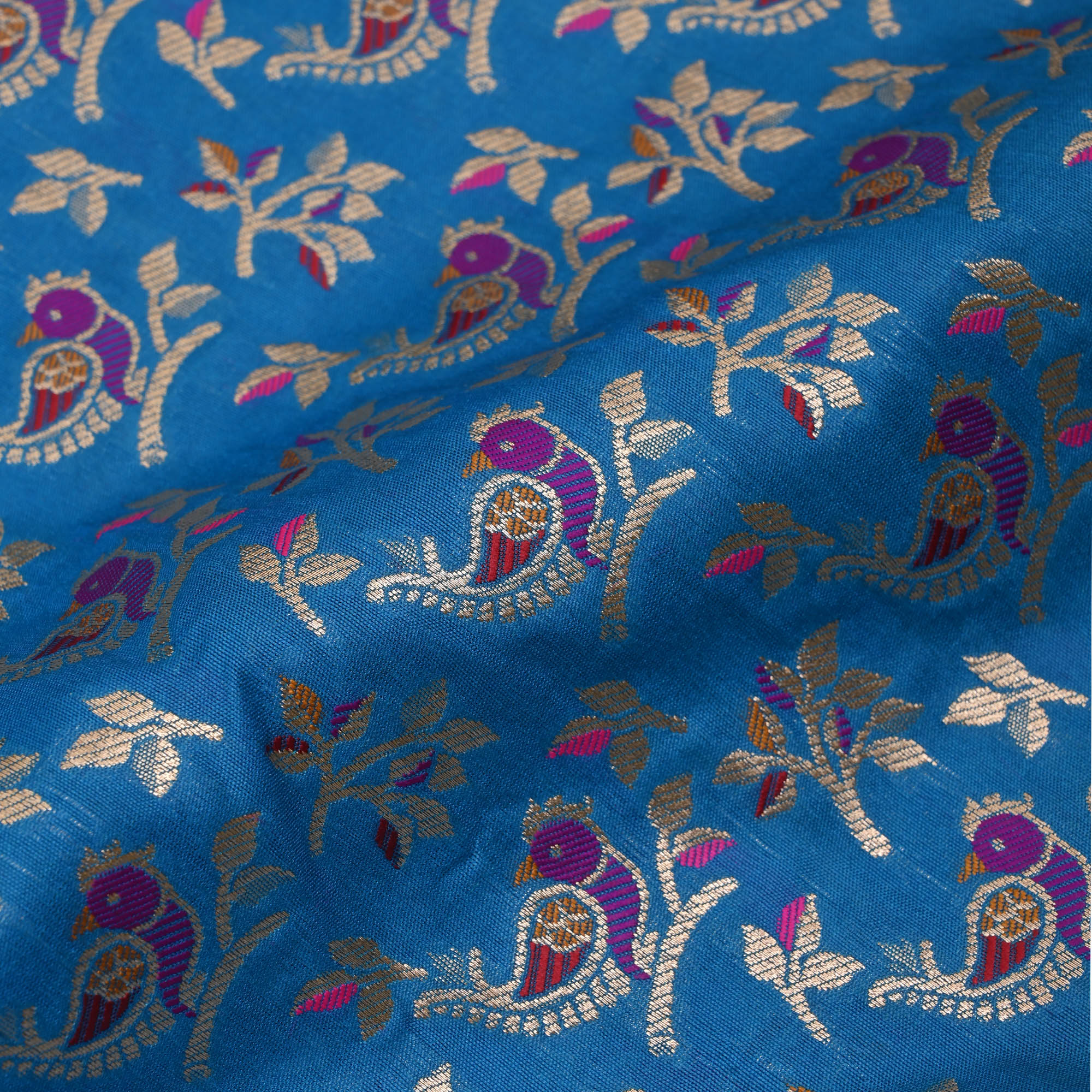 Dell Blue Meenakari Banarasi Fabric